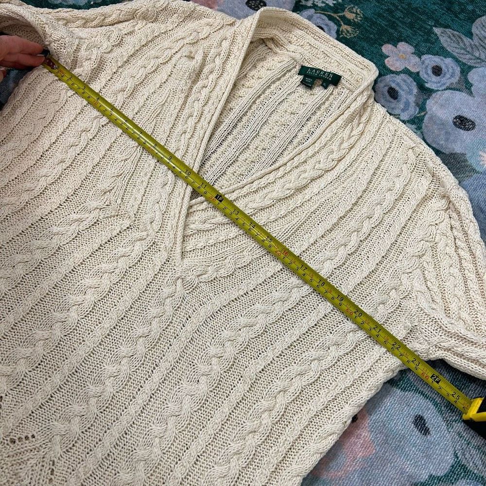 Ralph Lauren Womens Cable Knit Shawl V Neck Sweater XL Cream Ivory Cotton - Picture 8 of 12
